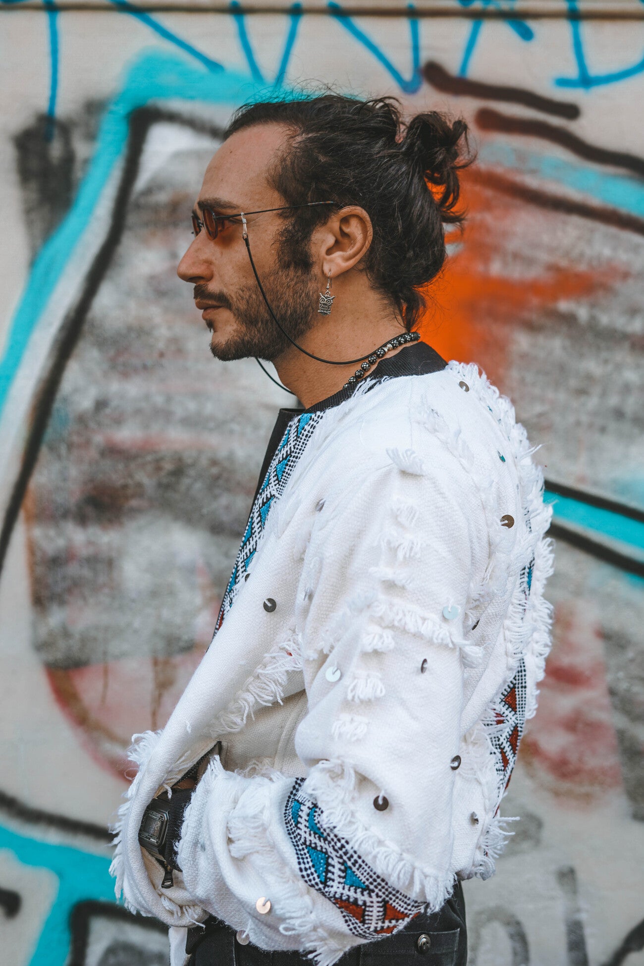La Blanca - Unisex Bomber Jacket - Upcycled Berber Rug - Sustainable Clothing
