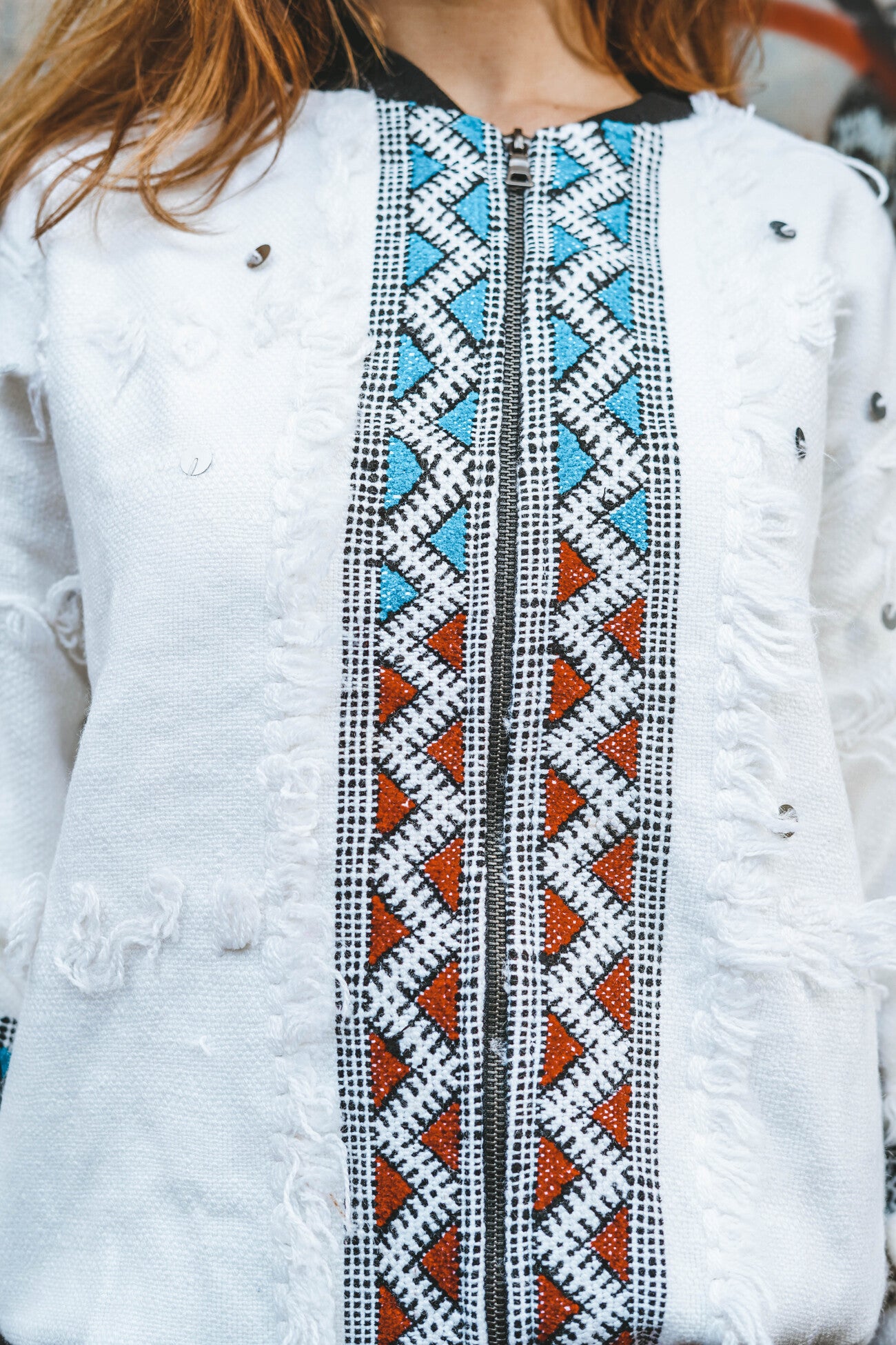 La Blanca - Unisex Bomber Jacket - Upcycled Berber Rug - Sustainable Clothing