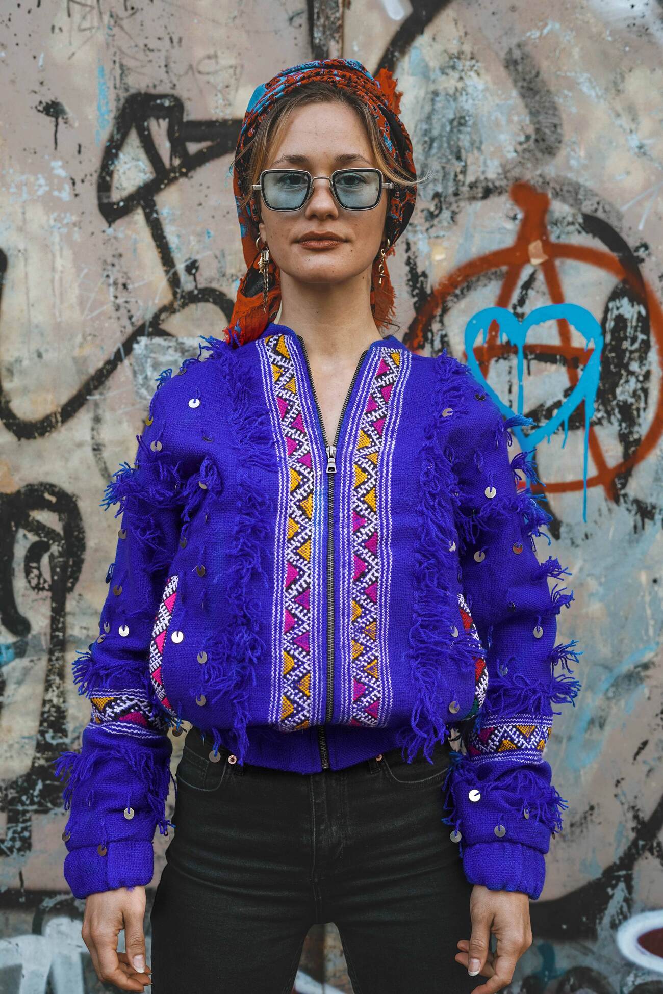 Touareg-Inspired Jacket in Majorelle Blue – Handwoven & Lined