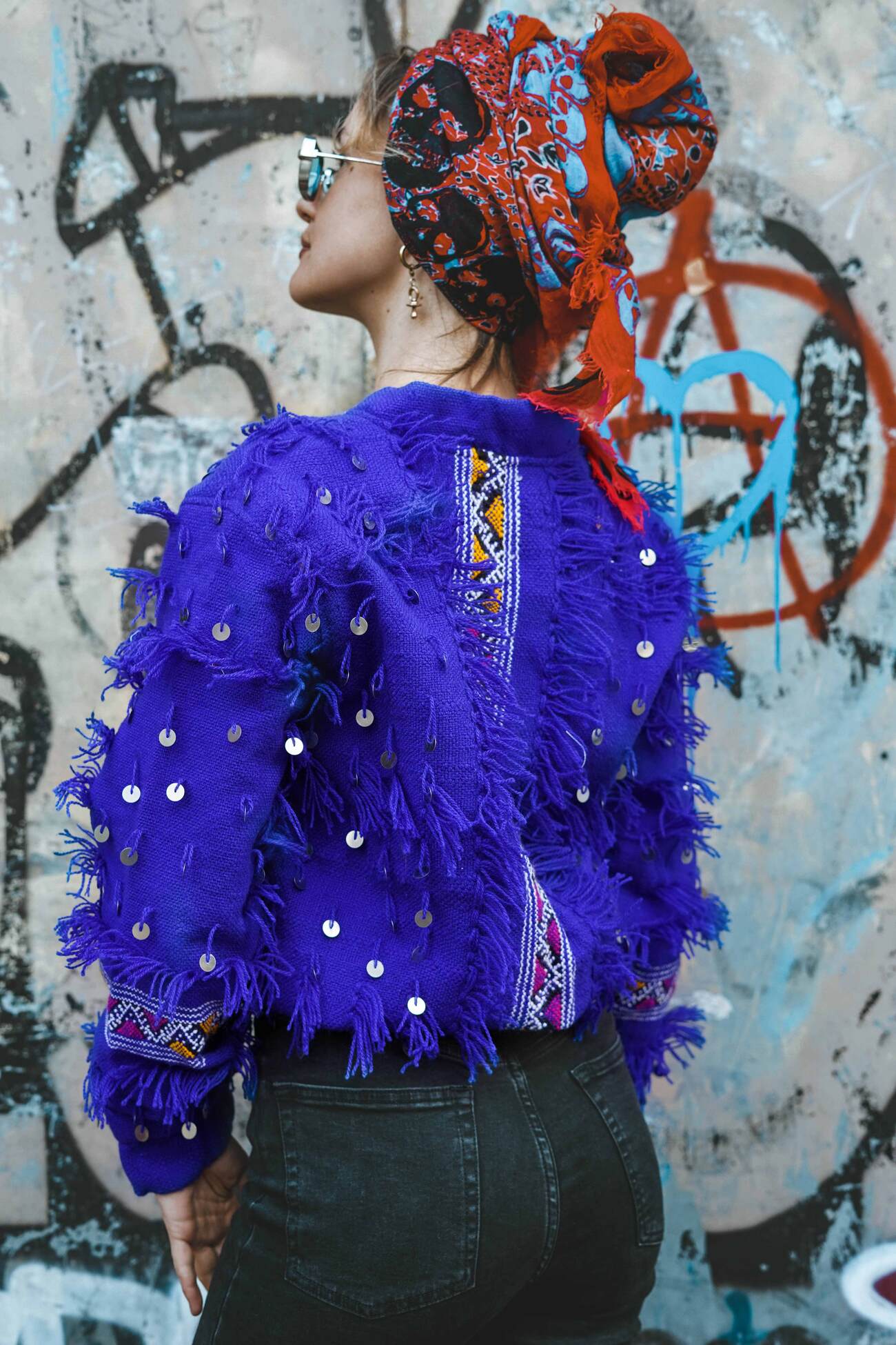 La Majorelle - Unisex Bomber Jacket - Upcycled Berber Rug - Sustainable Clothing