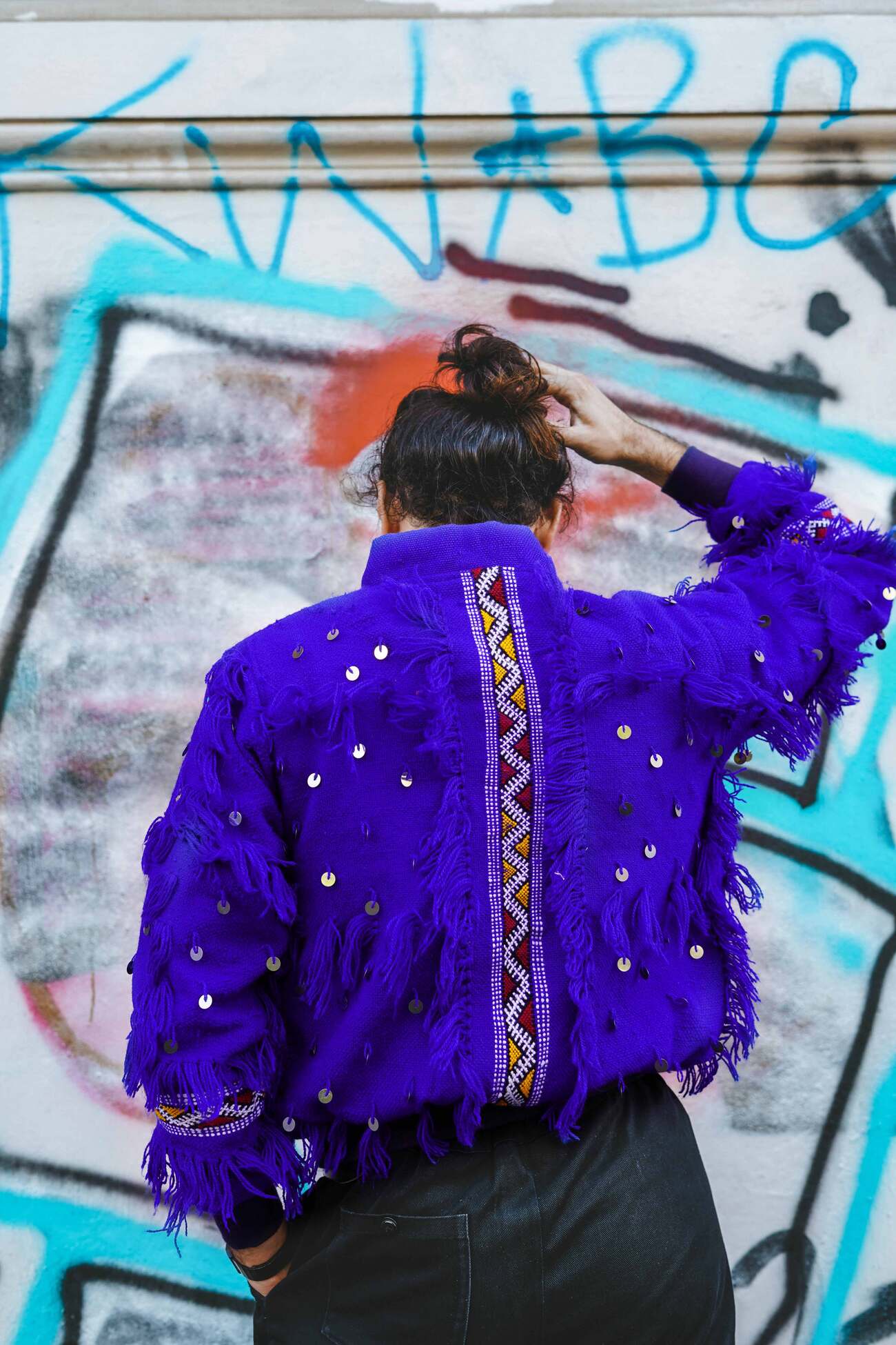 La Majorelle - Unisex Bomber Jacket - Upcycled Berber Rug - Sustainable Clothing