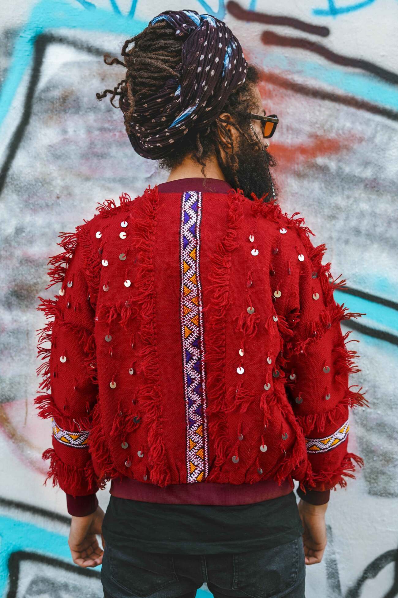 La Roja - Unisex Bomber Jacket - Upcycled Berber Rug - Sustainable Clothing