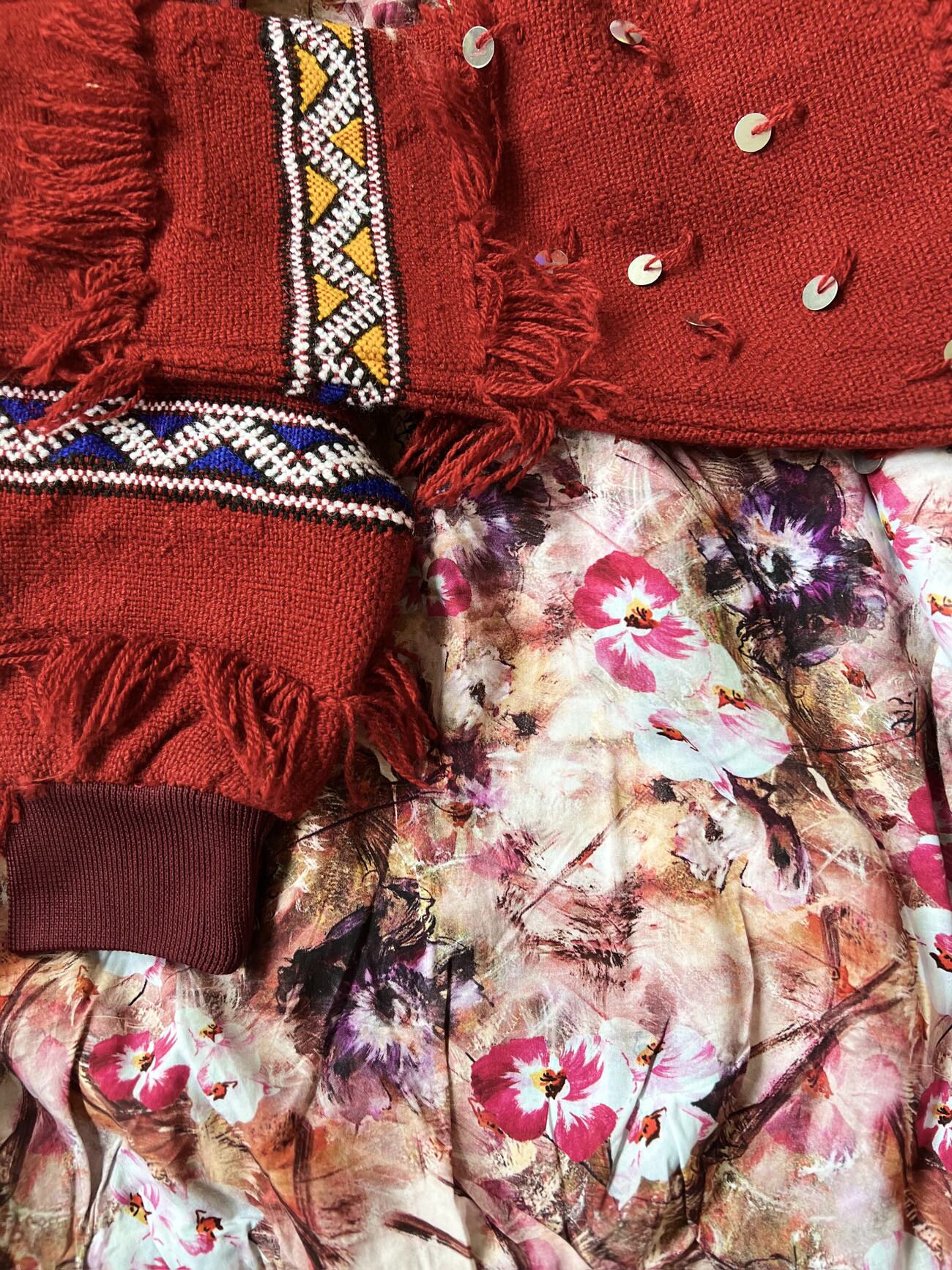 La Roja - Unisex Bomber Jacket - Upcycled Berber Rug - Sustainable Clothing