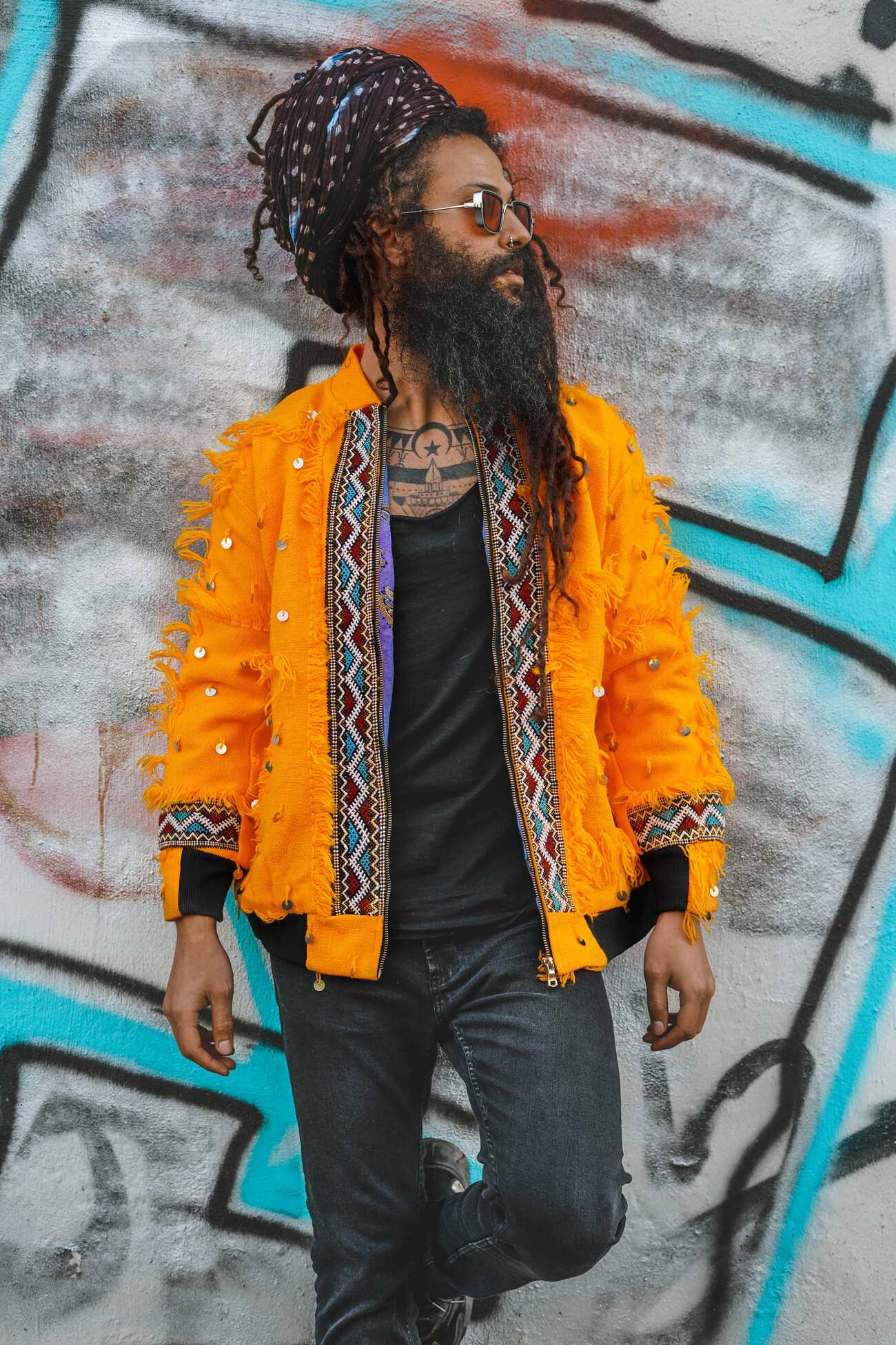 Shams II - Unisex Bomber Jacket - Upcycled Berber Rug - Sustainable Clothing