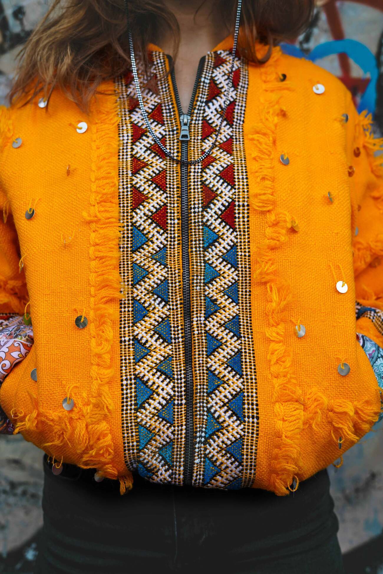 Shams I - Unisex Bomber Jacket - Upcycled Berber Rug - Sustainable Clothing